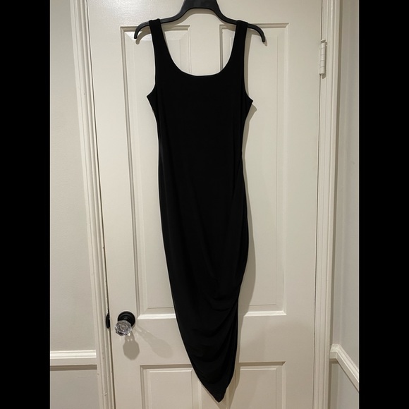 Misguided black side ruched asymmetrical midi dress L - Picture 8 of 9